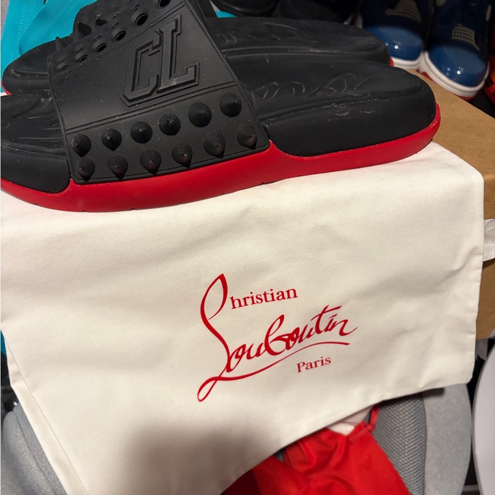 Christian Louboutin Black Slides with Red Sole